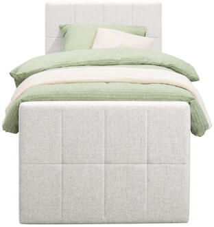 Boxspring Met Voetbord Liv Geblokt - Ecru - 90x200 Cm - Vierkante Poot - Stof - Crème