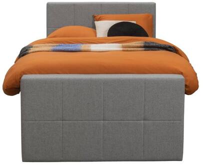 Boxspring Met Voetbord Liv Geblokt - Licht - 120x200 Cm - Ronde Poot - Stof - Grijs
