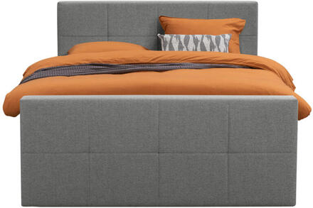 Boxspring Met Voetbord Liv Geblokt - Licht - 140x200 Cm - Ronde Poot - Stof - Grijs