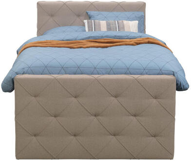 Boxspring Met Voetbord Liv Geruit - 120x200 Cm - Ronde Poot - Stof - Beige
