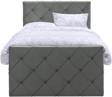 Boxspring Met Voetbord Liv Geruit - 120x200 Cm - Slanke Poot - Stof/Velvet - Grijs