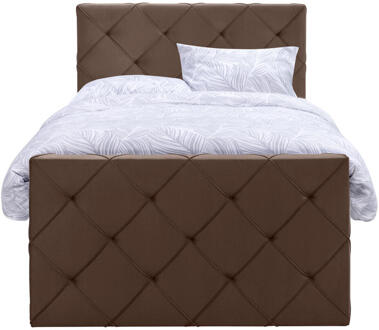 Boxspring Met Voetbord Liv Geruit - 120x200 Cm - Vierkante Poot - Stof/Velvet - Bruin