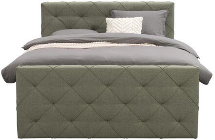 Boxspring Met Voetbord Liv Geruit - 140x200 Cm - Slanke Poot - Stof - Groen