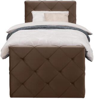 Boxspring Met Voetbord Liv Geruit - 90x200 Cm - Ronde Poot - Stof/Velvet - Bruin