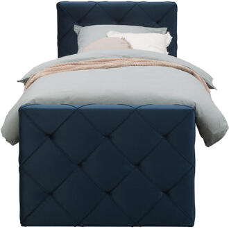 Boxspring Met Voetbord Liv Geruit - 90x200 Cm - Slanke Poot - Stof/Velvet - Blauw