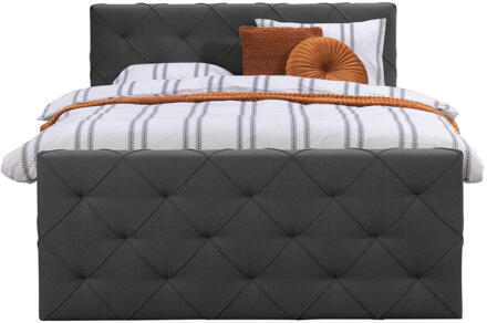 Boxspring Met Voetbord Liv Geruit - Antraciet - 180x200 Cm - Ronde Poot - Stof - Grijs