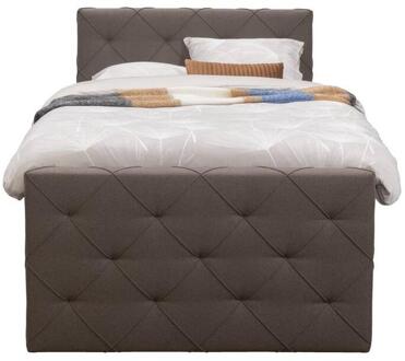 Boxspring Met Voetbord Liv Geruit - Donker - 120x200 Cm - Ronde Poot - Stof - Bruin