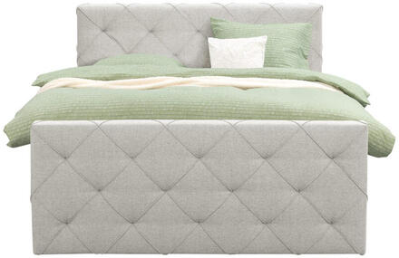 Boxspring Met Voetbord Liv Geruit - Ecru - 140x200 Cm - Ronde Poot - Stof - Crème