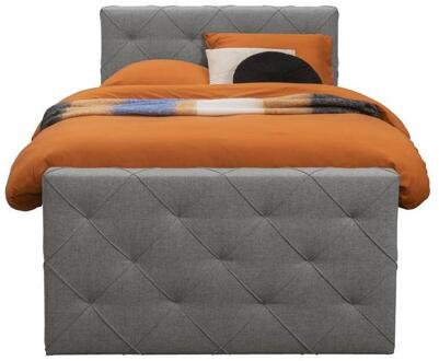 Boxspring Met Voetbord Liv Geruit - Licht - 120x200 Cm - Vierkante Poot - Stof - Grijs