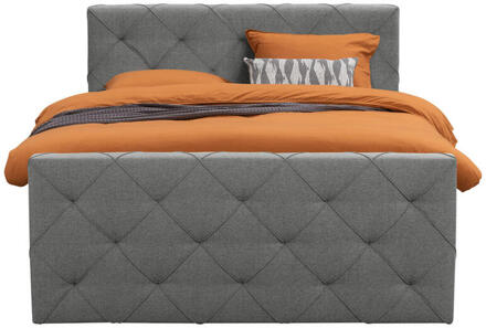 Boxspring Met Voetbord Liv Geruit - Licht - 180x200 Cm - Slanke Poot - Stof - Grijs