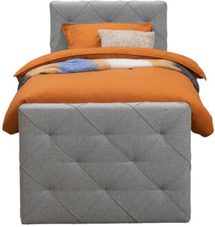 Boxspring Met Voetbord Liv Geruit - Licht - 90x200 Cm - Ronde Poot - Stof - Grijs