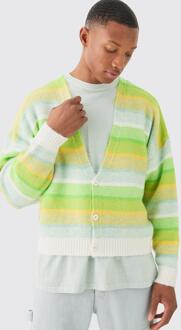 Boxy Brushed Striped Cardigan In Green, Green