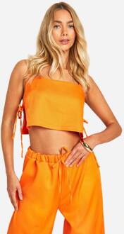 Boxy Crop Met Getextureerde Linnenlook En Zijtouw, Orange - 42