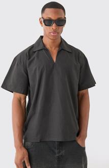 Boxy Drop Shoulder Poplin Overhemd Met Revers Kraag, Black - L