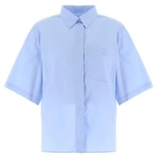 Boxy Fit Katoenen Overhemd met Geborduurd Logo Herno , Blue , Dames - S,Xs,2Xs