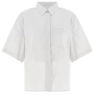 Boxy Fit Katoenen Overhemd met Geborduurd Logo Herno , White , Dames - M,S,Xs,2Xs