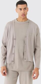 Boxy Fit Knitted Cardigan, Light Grey - M