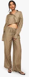 Boxy Gestreept Langmouw Shirt & Wijde Pijp Broek Strandset, Brown - 36