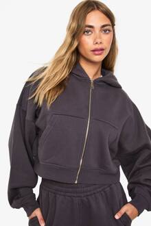 Boxy Hoodie Met Ballonmouwen En Oversized Pasvorm, Met Doorlopende Ritssluiting, Charcoal