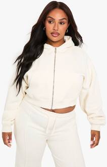 Boxy Hoodie Met Ballonmouwen En Oversized Ritssluiting, Ecru - L