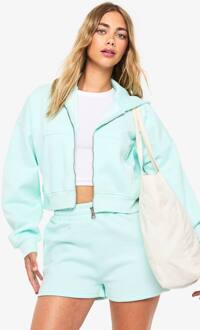 Boxy Hoodie Met Ballonmouwen En Oversized Ritssluiting, Mint - L
