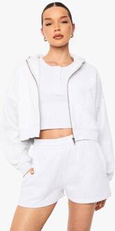 Boxy Hoodie Met Ballonmouwen Oversized Met Ritssluiting, Ash Grey - XS