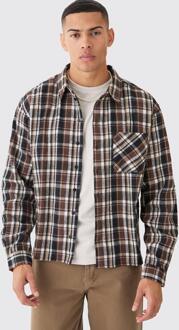 Boxy Pocket Flannel Shirt, Brown - XS