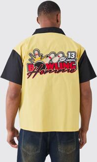 Boxy Poplin Bowling Homme Overhemd Met Korte Mouwen, Mustard - L