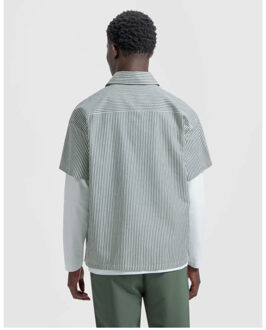 Boxy seersucker stripe shirt ss korte mouw overhemden m200303 Groen - L