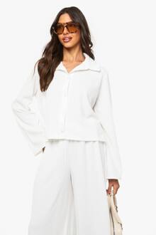 Boxy Shirt Met Gerimpelde Rib En Knoopdoorloop, Cream - 44