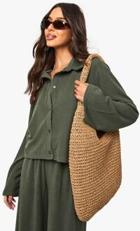 Boxy Shirt Met Gerimpelde Rib En Knoopdoorloop, Khaki - 36