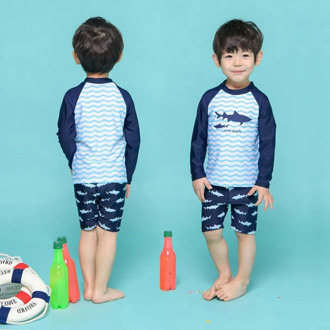 Boys Guard Swimming Cap Kit Swimwear Children Kids Long Sleeve Shirt + Shorts Printed Sunshade Beach Swimsuit Bathing Suits