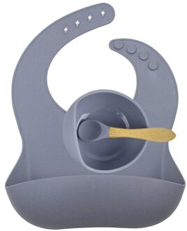 Bpa Gratis Baby Siliconen Servies Waterdichte Bib Flexibele Speeksel Handdoek Effen Kleur Sucker Kom En Lepel Voor Childre donker grijs
