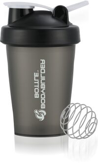 Bpa Gratis Gym Fitness Sport Eiwit Shaker Fles 400Ml/12Oz Met Plastic Handvat Blender Bal zwart