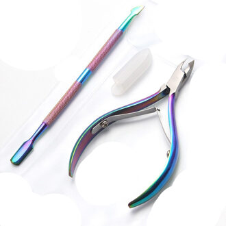 Bqan Rainbow Dual-Ended Nail Cuticle Pusher Lepel Roestvrij Staal Dode Huid Push Remover Pedicure Cleaner Nail Art Gereedschap B reeks