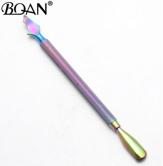Bqan Rainbow Dual-Ended Nail Cuticle Pusher Lepel Roestvrij Staal Dode Huid Push Remover Pedicure Cleaner Nail Art Gereedschap