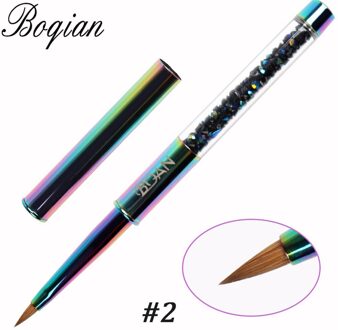 Bqan Regenboog 2 #4 #6 #8 # Pure Kolinsky Nail Acrylicy Borstel Voor Manicure Extension Pen Voor nagellak Schilderij Tekening Borstel size 2