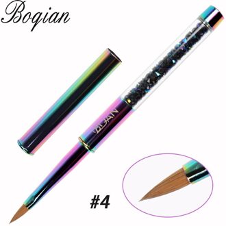 Bqan Regenboog 2 #4 #6 #8 # Pure Kolinsky Nail Acrylicy Borstel Voor Manicure Extension Pen Voor nagellak Schilderij Tekening Borstel size 4