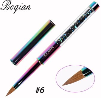 Bqan Regenboog 2 #4 #6 #8 # Pure Kolinsky Nail Acrylicy Borstel Voor Manicure Extension Pen Voor nagellak Schilderij Tekening Borstel size 6