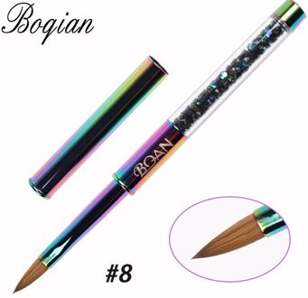 Bqan Regenboog 2 #4 #6 #8 # Pure Kolinsky Nail Acrylicy Borstel Voor Manicure Extension Pen Voor nagellak Schilderij Tekening Borstel size 8