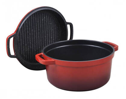 Braadpan met Grilldeksel Rood, 24 cm - Commichef