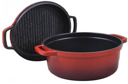 Braadpan met Grilldeksel Rood, 26 cm - Commichef