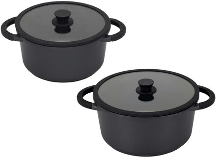 Braadpan/stoofpan - 2x - cast aluminium - 5 en 9 liter - 24 en 28 cm - antraciet - stoofpotten
