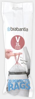 Brabantia Perfectfit Afvalzak Met Trekbandsluiting Code V, 3 Liter, 20 Stuks/rol - White Wit