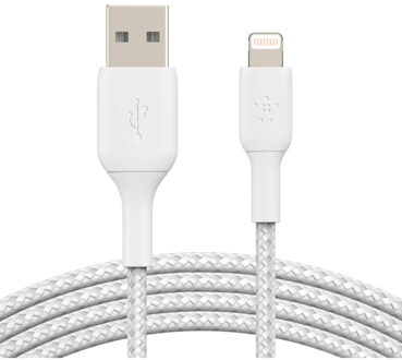 Braided iPhone Lightning naar USB kabel - 2m - Wit