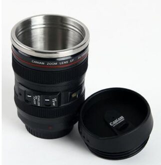 Brand 24-105Mm Lens Creatieve Cup Thermos Camera Reizen Koffie Thee Cup Mok 304 Roestvrijstalen Voering zwarte Kop Met Deksel