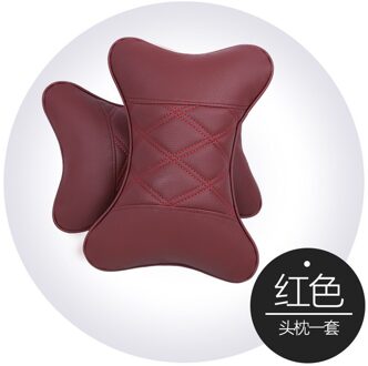 brand auto hals kussens zowel side pu lederen enkele hoofdsteun fit voor de meeste auto's gevuld fiber universal auto kussen Rood