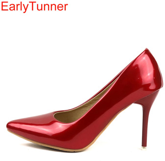 Brand New Sexy Red Pink Women Glossy Bridal Pumps Black Green Stiletto Heel Lady Nude Shoes EG66 Plus Big Size 10 30 43 48
