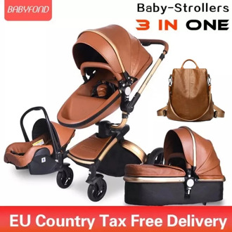 Brand Newborn Pram Babyfond 3 in 1 Luxury Baby Stroller PU Leather Two-way Push 360 Rotate Baby Car EU Safety Car Seat Trolley
