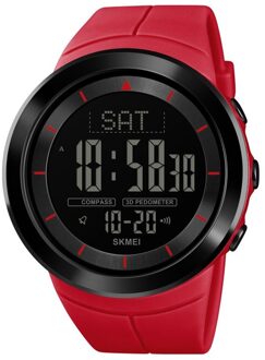 Brand Skmei Digitale Sport Horloge Kompas Calorie Stappenteller Horloge Luxe Waterdicht Stopwatch Chronograaf Elektronische Horloge rood